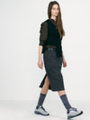 Crumpled Wool H-Line Skirts - Tweed Check Grey