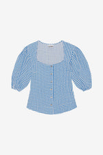 Printed Crepe Button Down Blouse - Strong Blue