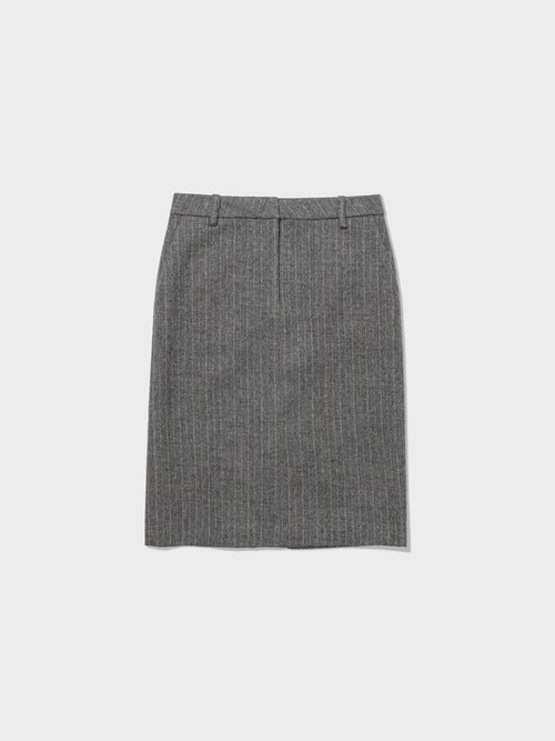 Stripe Wool H-Line Skirts - Multi Striped Grey