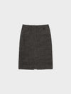 Crumpled Wool H-Line Skirts - Tweed Check Grey