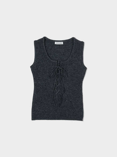 Lace Up Knitted Vest - Solid Charcoal