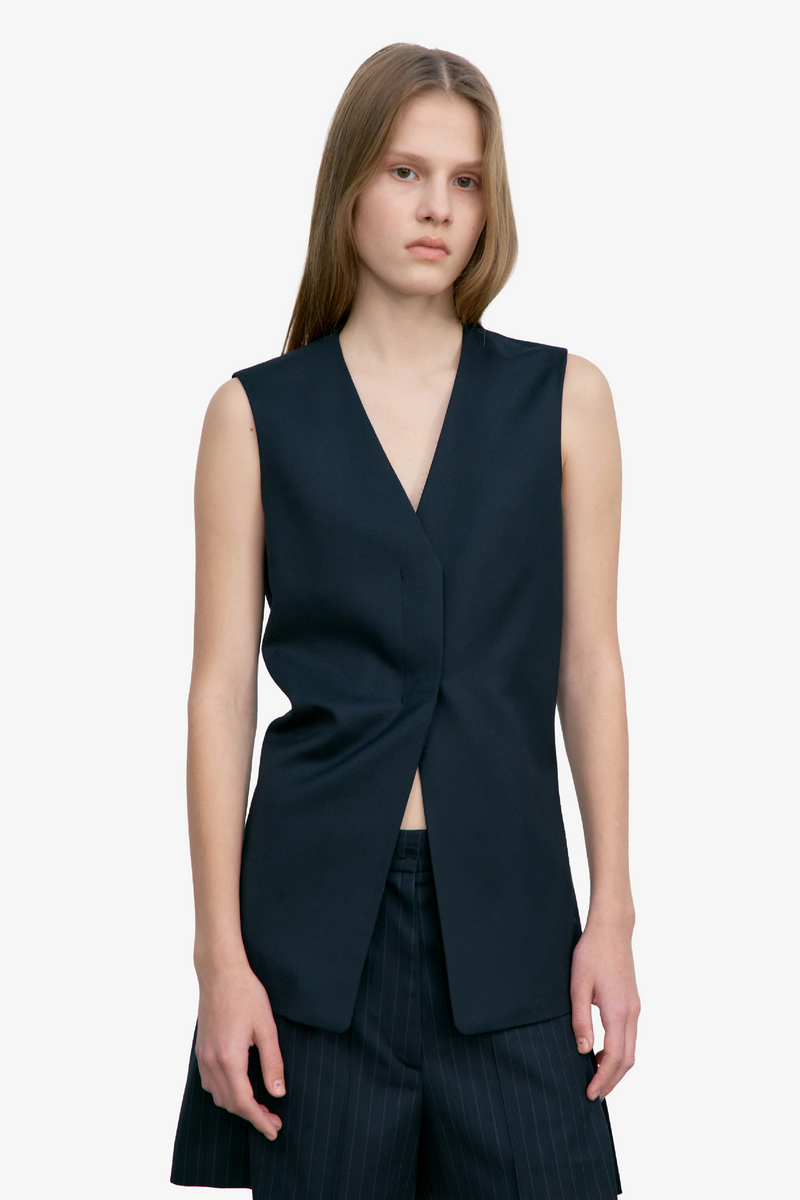Waist Point Wool Vest - Black