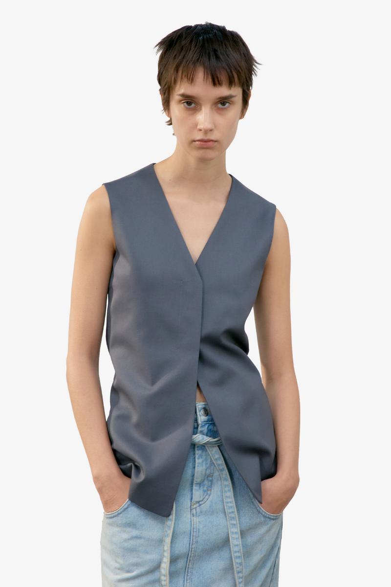 Waist Point Wool Vest - Grey