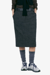 Crumpled Wool H-Line Skirts - Tweed Check Grey