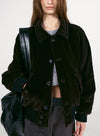 Washed Velvet Bomber Jacket - Brown