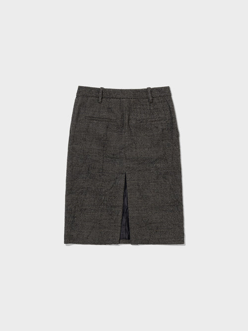 Crumpled Wool H-Line Skirts - Tweed Check Grey