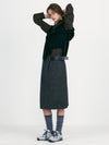 Crumpled Wool H-Line Skirts - Tweed Check Grey