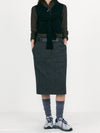 Crumpled Wool H-Line Skirts - Tweed Check Grey