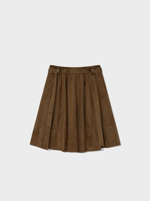 Suede Belted Skirt - Brown