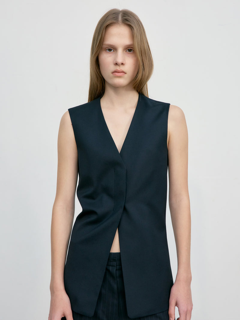 Waist Point Wool Vest - Black