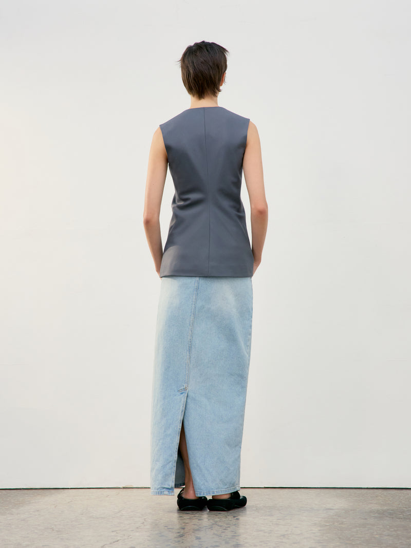Waist Point Wool Vest - Grey