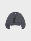 [UOU___CUTE x LOW CLASSIC] Washed Rockstar Cat Sweatshirt - Greyish Purple