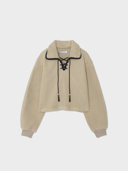 Fleece Lace Up Anorak - Beige