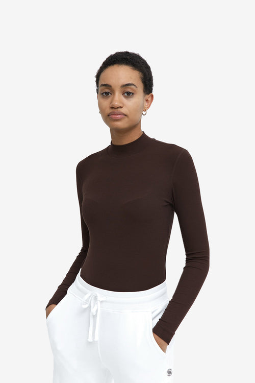 Modal Ribbed Mockneck Long Sleeve T-Shirt - Earth