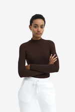 Modal Ribbed Mockneck Long Sleeve T-Shirt - Earth