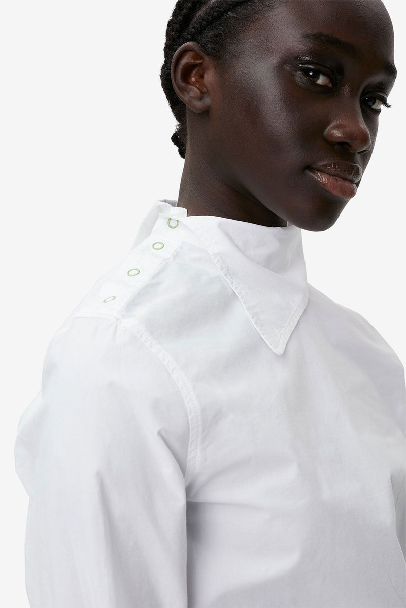 Cotton Poplin Asymmetrical Collar Shirt - Bright White