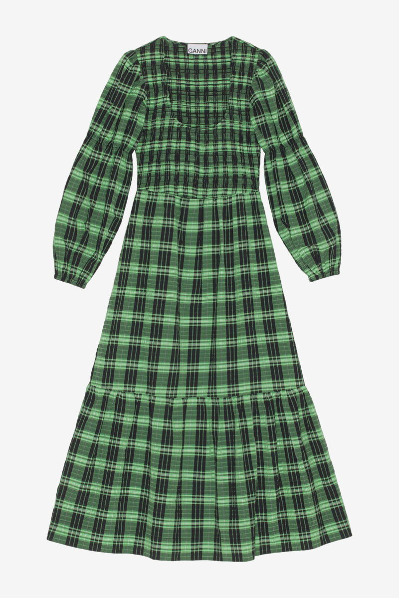 Green Seersucker Check Maxi Smock Dress - Peapod