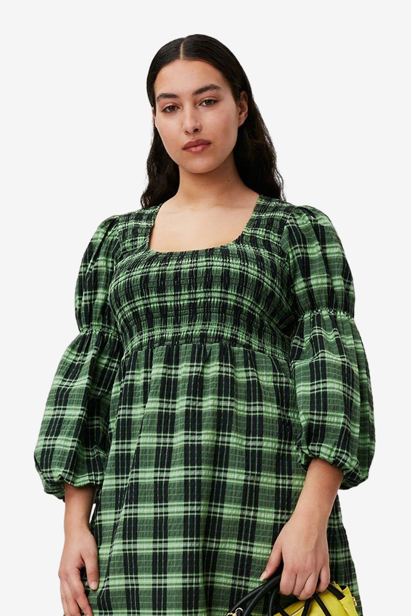 Green Seersucker Check Maxi Smock Dress - Peapod