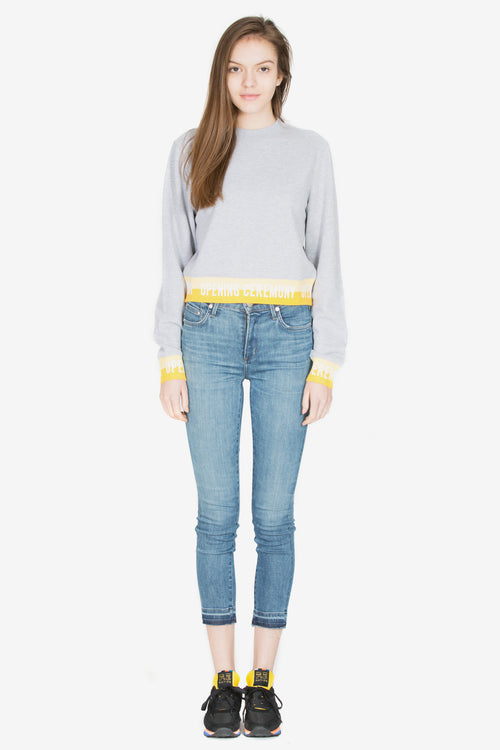 ELASTIC LOGO CROP SWEATSHIRT - HEATHER GREY