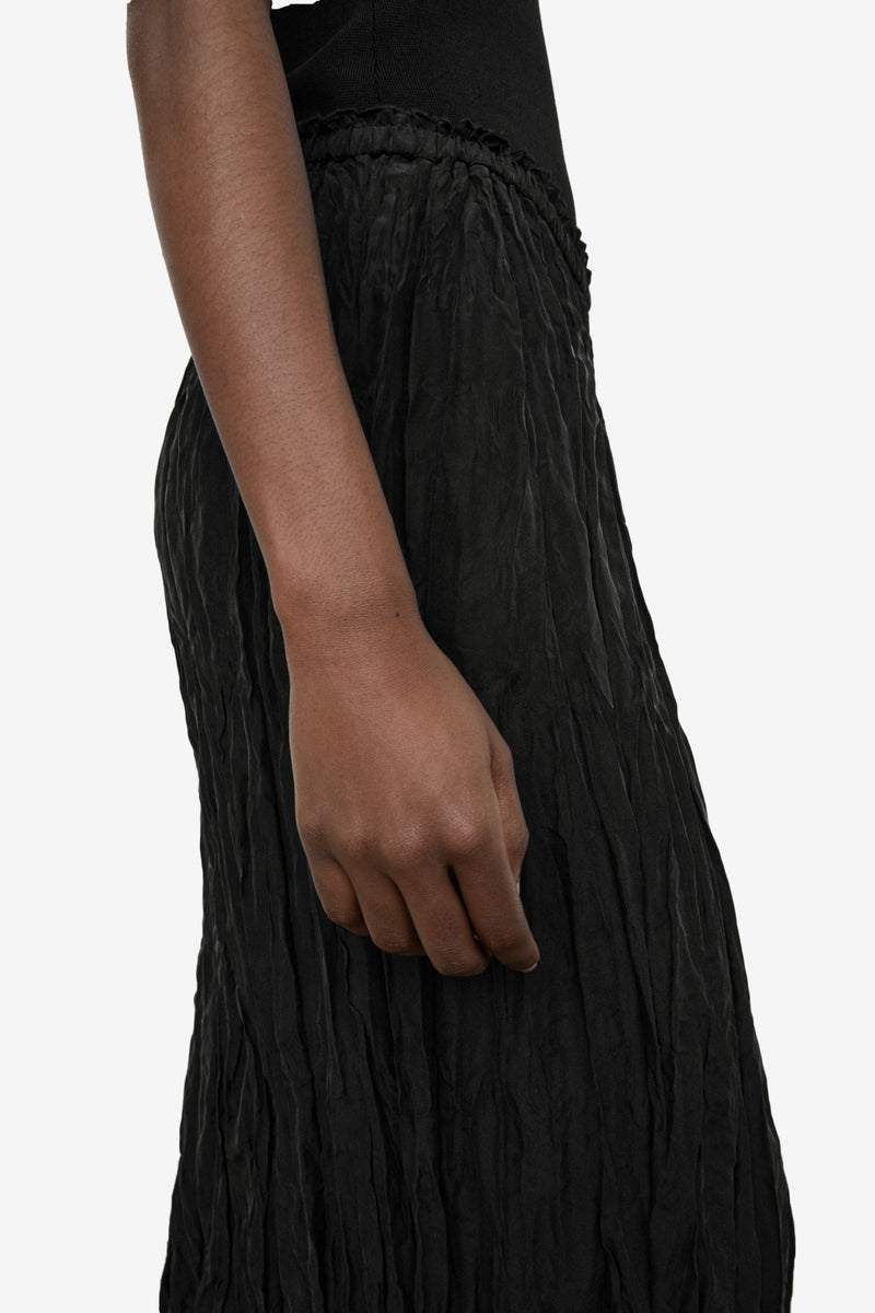 Crinkled Silk Slip Skirt - Black