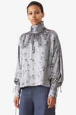 Silk Stretch Satin Oversized Blouse - Sharkskin