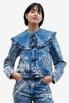 Bleach Denim Ruffle Collar Denim Jacket