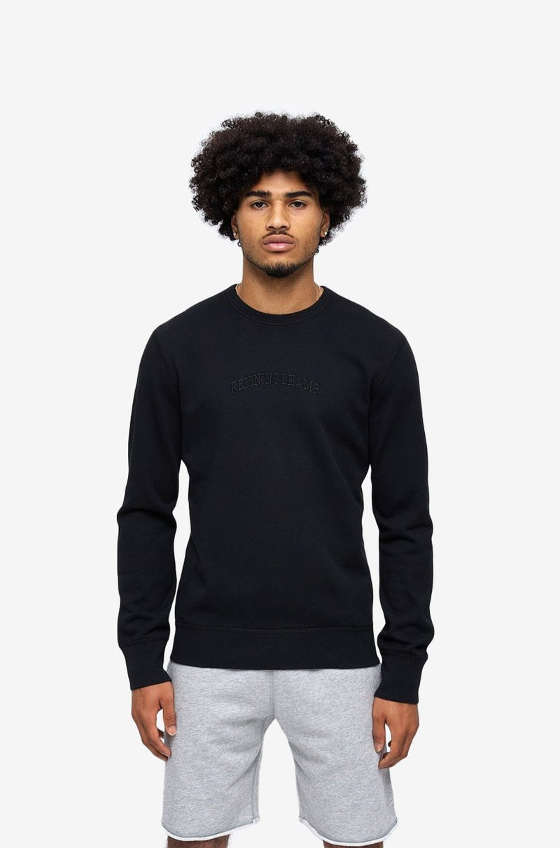 Lightweight Terry Embroidered Crewneck - Black
