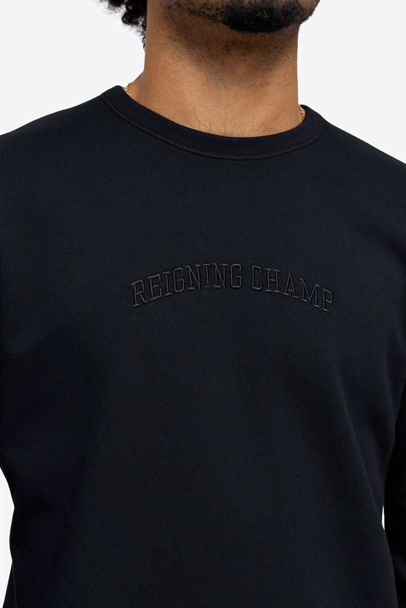 Lightweight Terry Embroidered Crewneck - Black