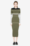 STRIPE MAXI DRESS - ARMY GREEN MULTI