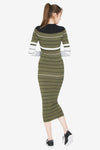 STRIPE MAXI DRESS - ARMY GREEN MULTI