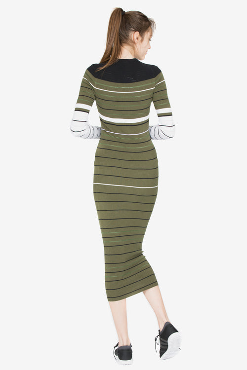 STRIPE MAXI DRESS - ARMY GREEN MULTI