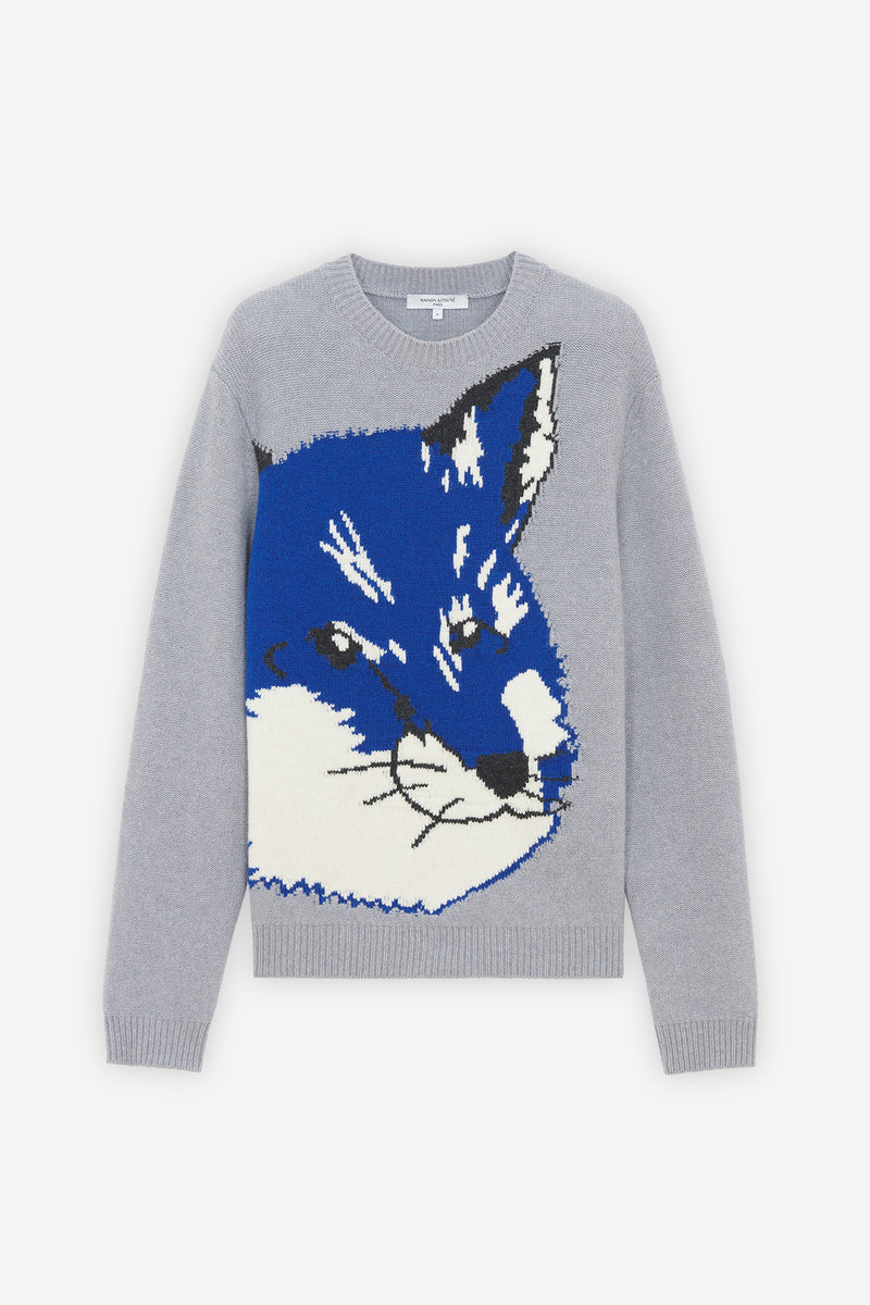 Big Fox Head Jacquard Pullover - Grey #Unisex