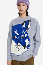 Big Fox Head Jacquard Pullover - Grey #Unisex